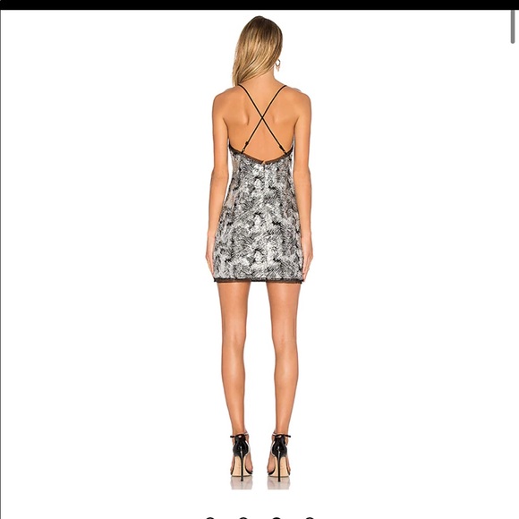 NBD Sloane Black White Silver Metallic Mini Dress - Picture 2 of 9
